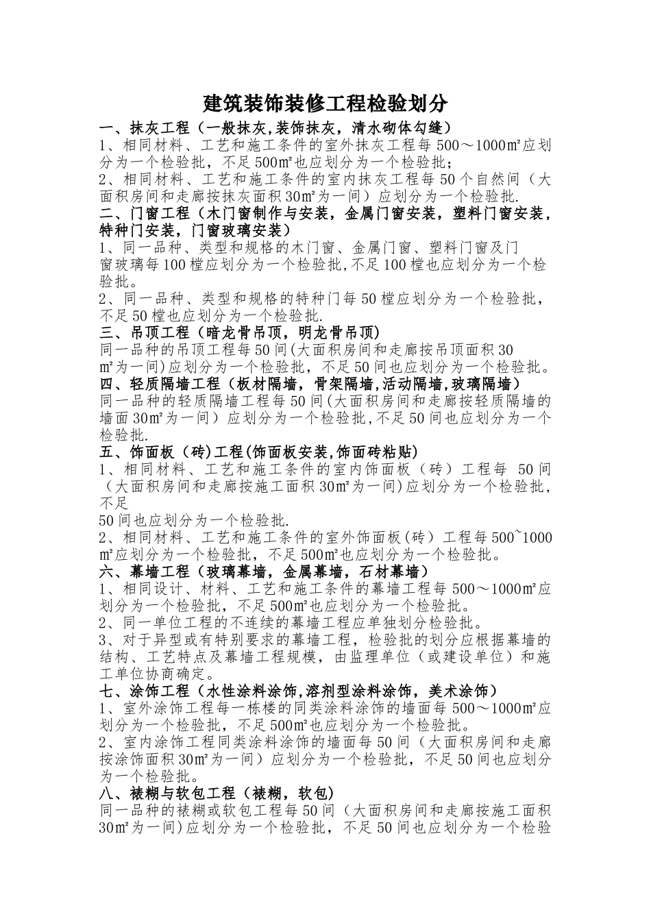 建筑装饰装修工程检验批划分_第1页