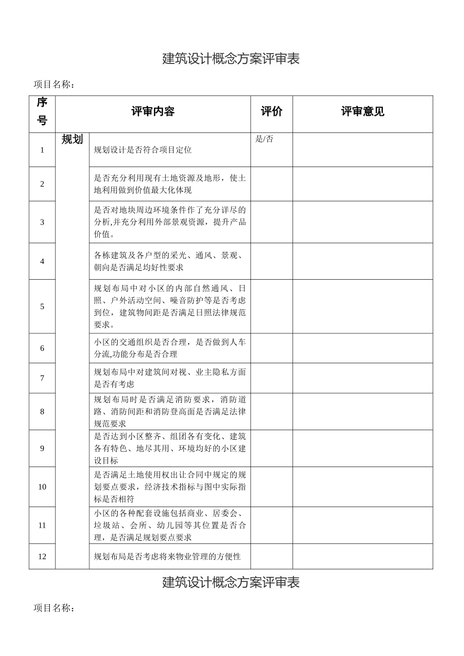 建筑设计概念方案评审表-超级详细的!_第1页