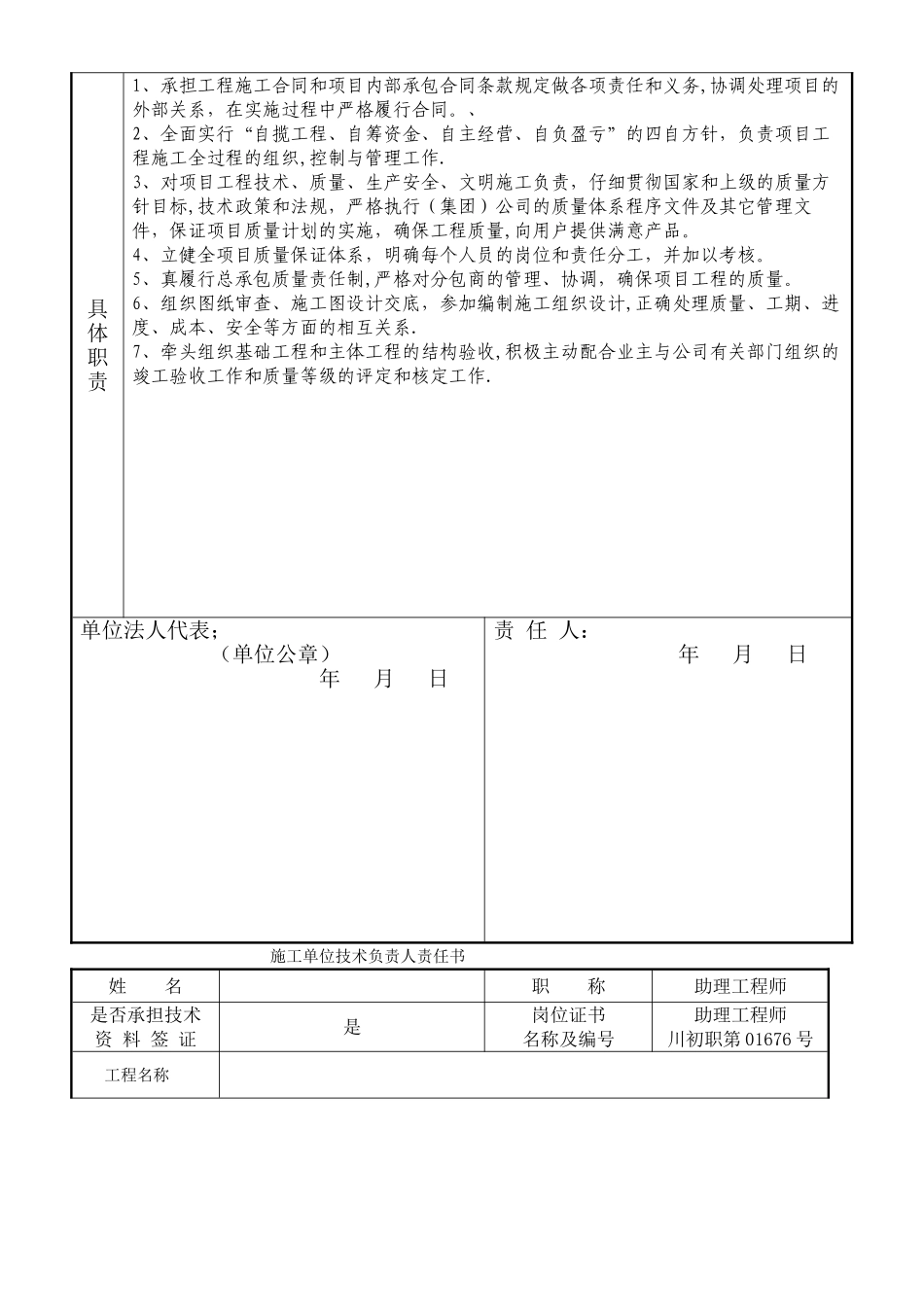 建设单位工程项目负责人责任书全套管理责任书_第3页