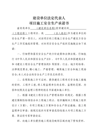 建设单位法定代表人和项目负责人安全生产承诺书