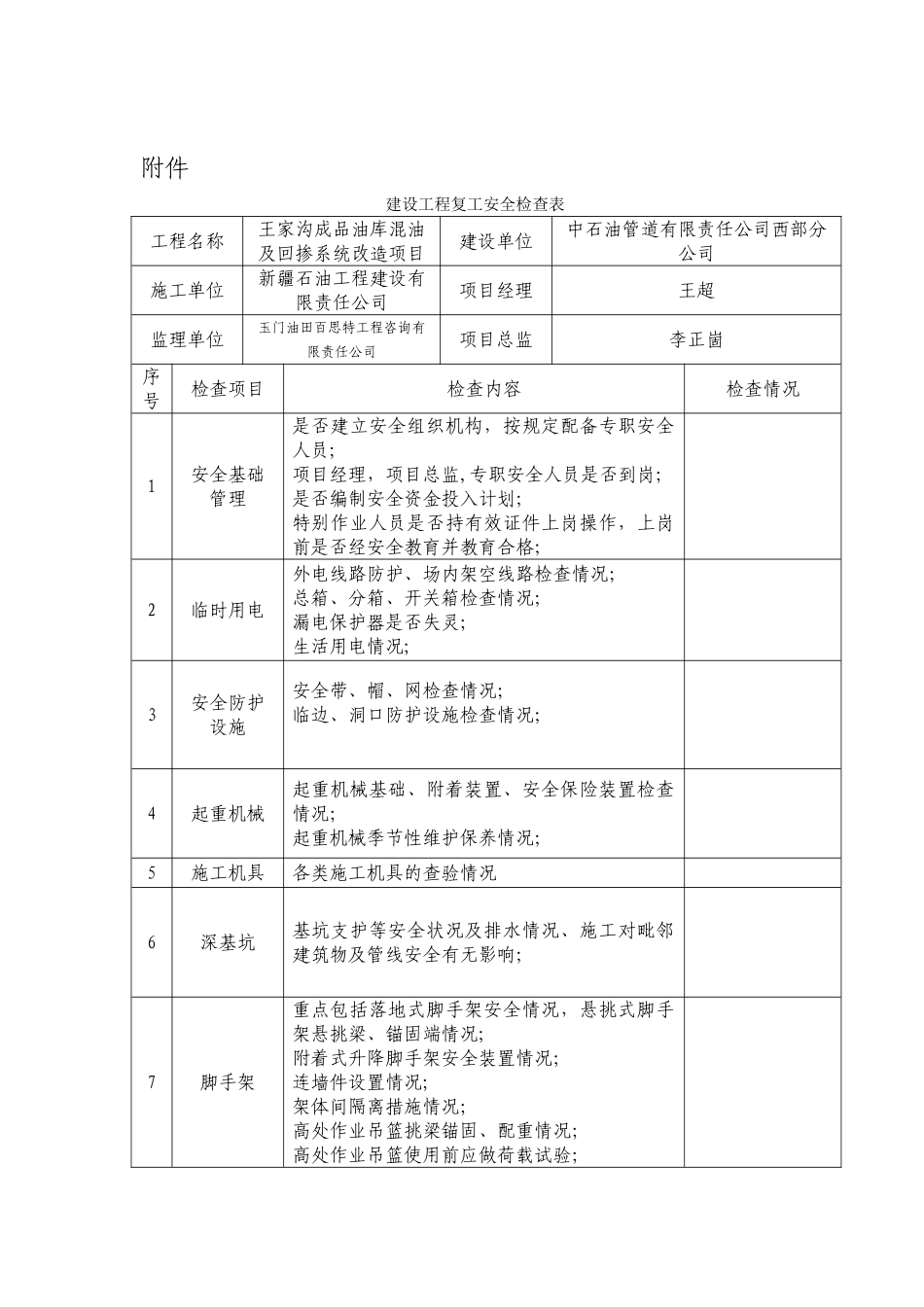 建设工程复工安全检查表_第1页