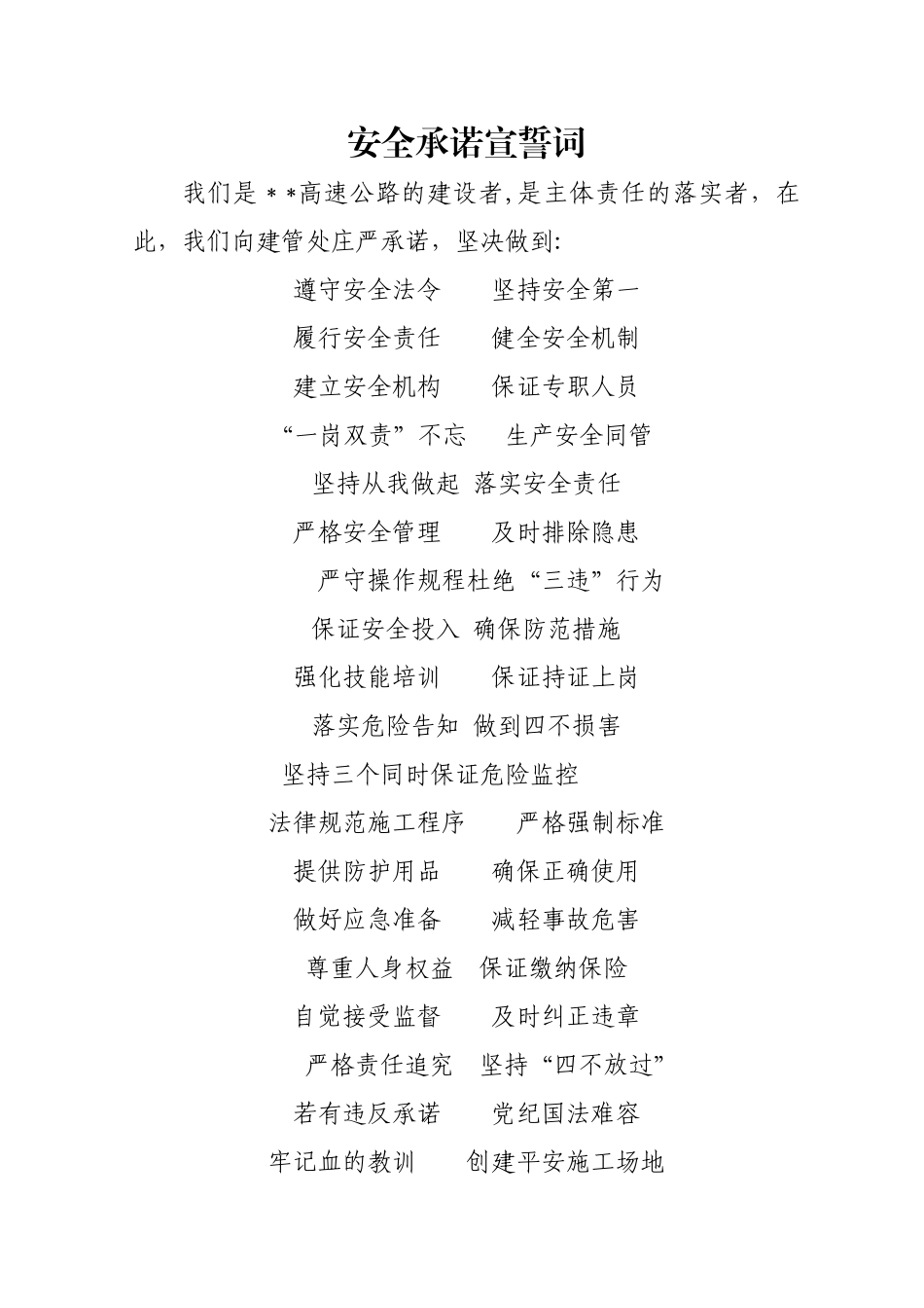 建设工程安全承诺宣誓词_第1页