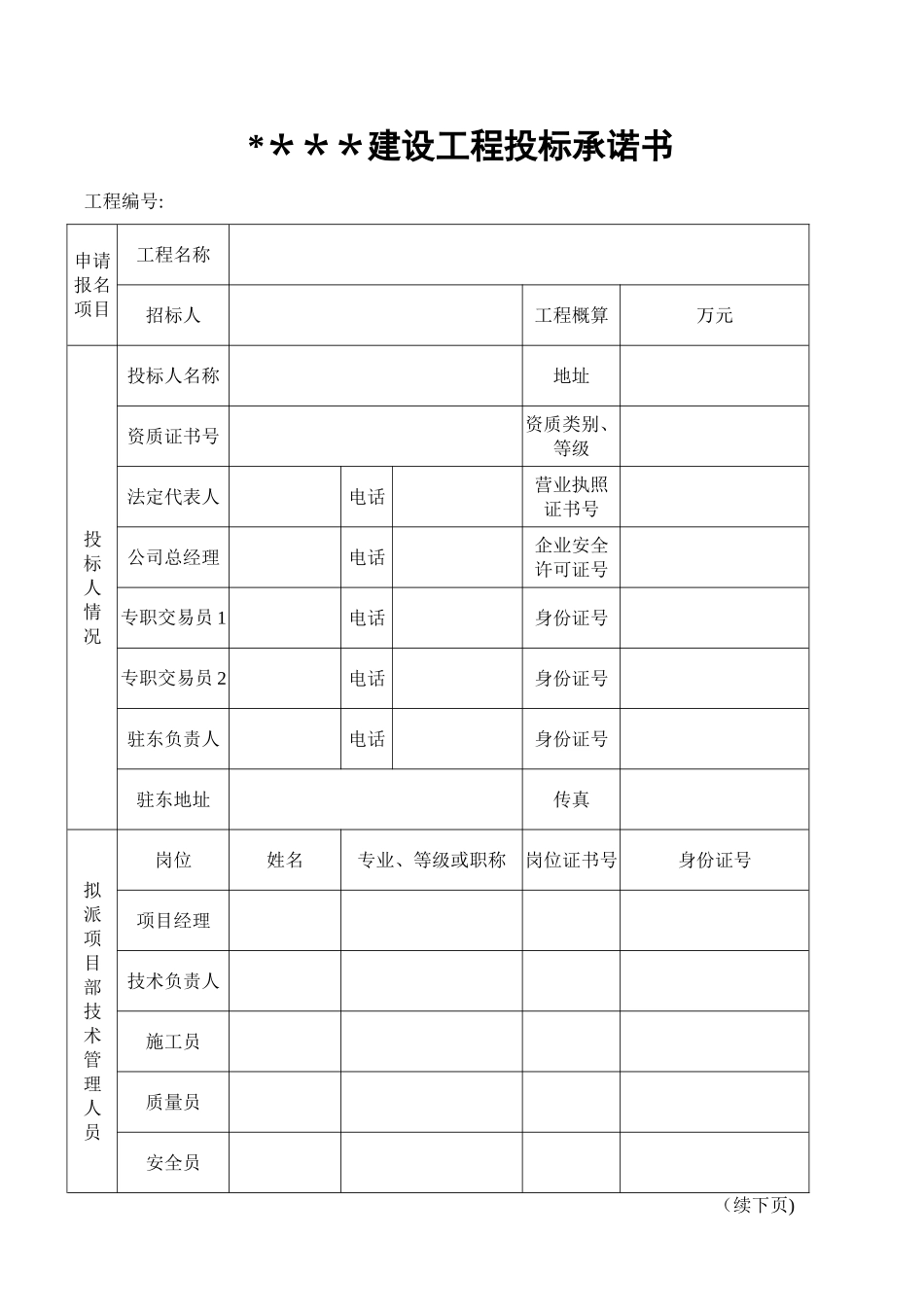 建设工程投标承诺书_第1页