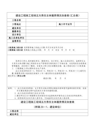 建设工程施工现场五方责任主体履责情况自查表