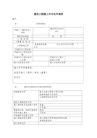 建设工程施工许可证申请表