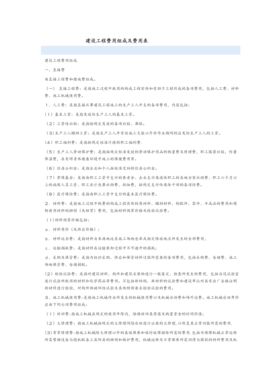 建设工程费用组成及费用表_第1页