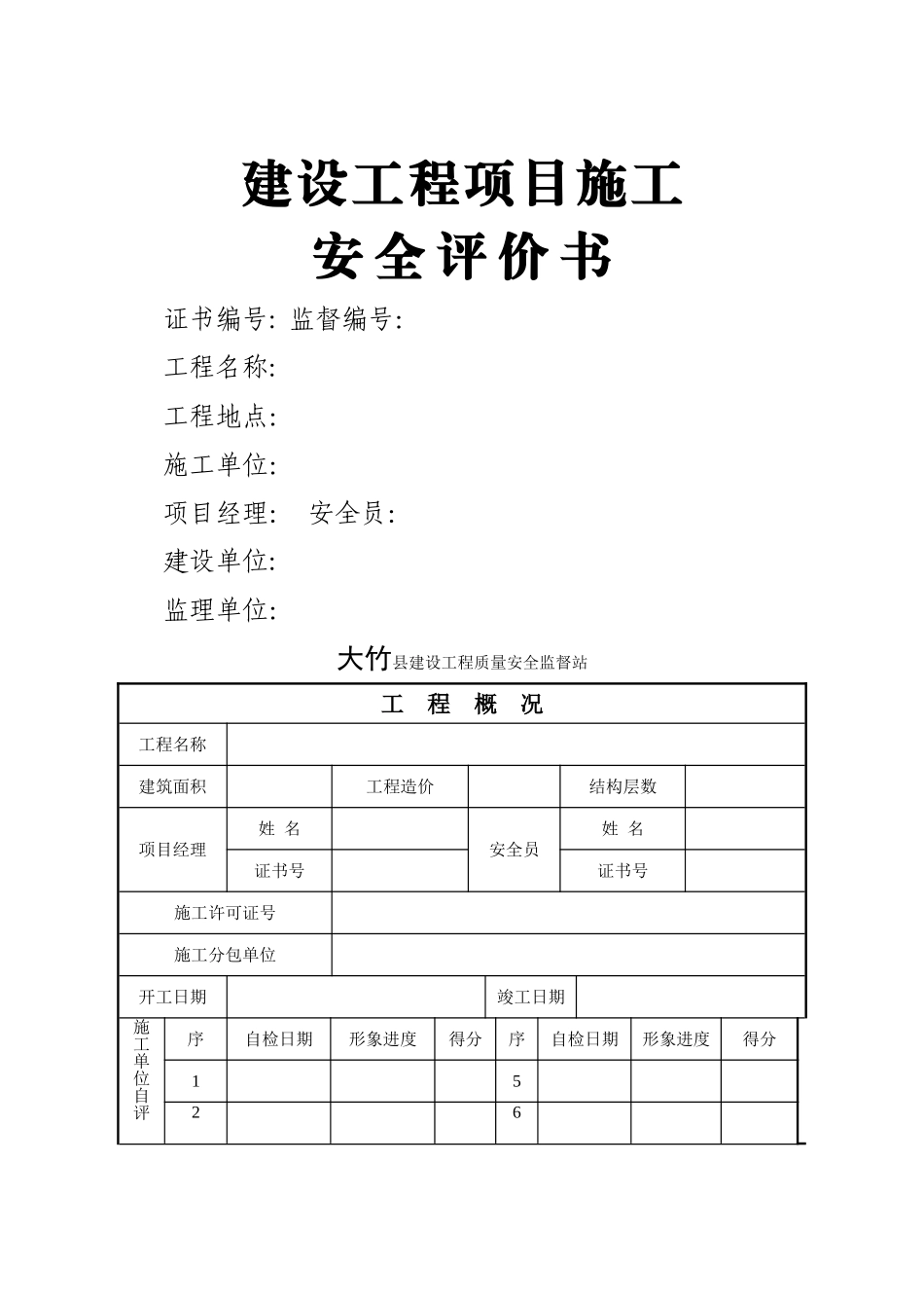 建设工程项目施工安全评价书_第1页