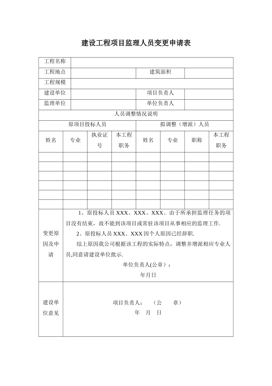 建设工程项目监理人员变更申请表_第1页