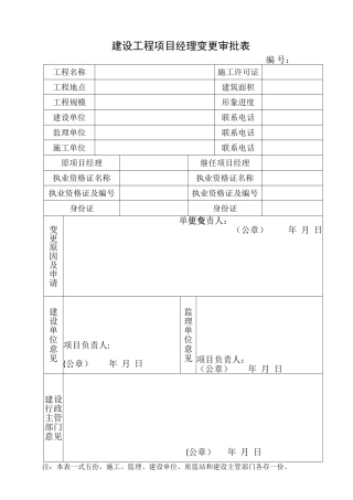建设工程项目经理变更申请表