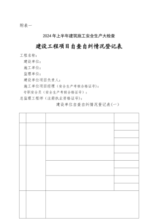 建设工程项目自查自纠情况登记表