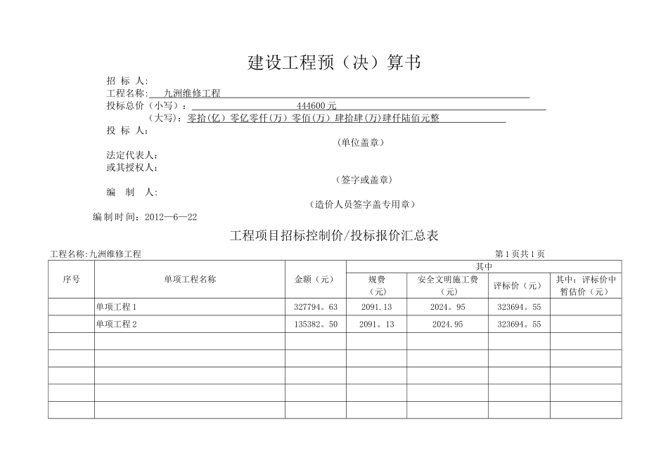 建设工程预决算书_第1页