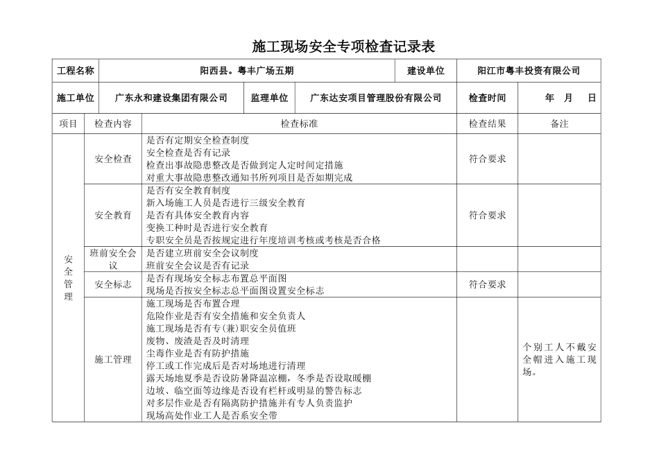建设施工监理施工现场专项安全检查表_第1页