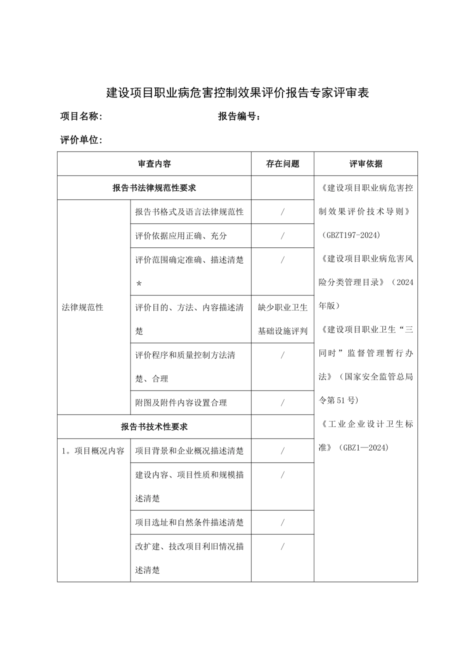 建设项目职业病危害控制效果评价报告专家评审表_第1页
