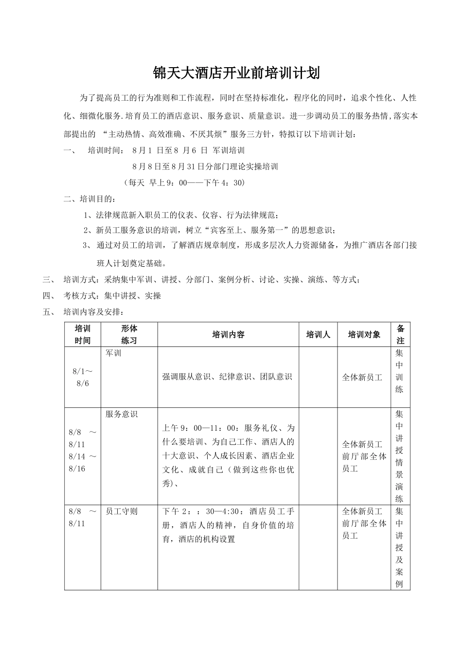 开业前培训计划_第1页
