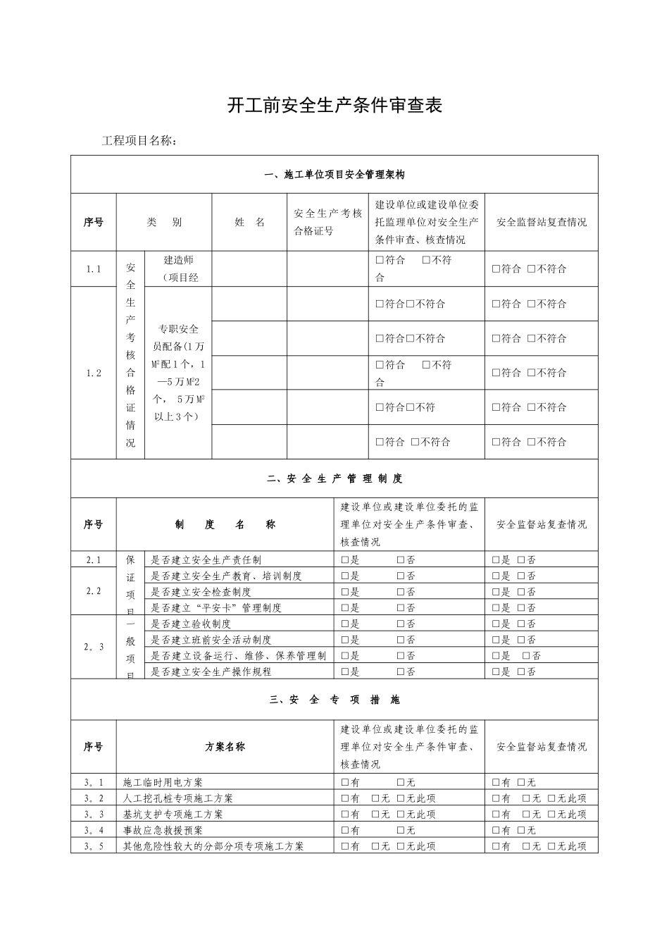 开工前安全生产条件审查表_第1页