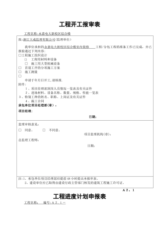 开工报告表格范本