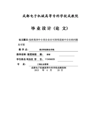 张加发-浅析我国中小型企业在可持续发展中存在的问题及对策-2