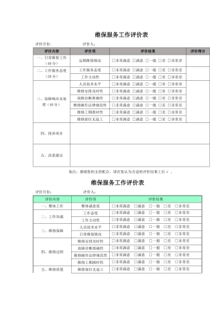 弱电工程维保项目及保养记录考核表