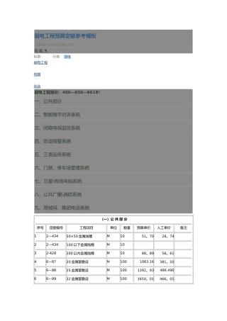 弱电工程预算定额参考模板