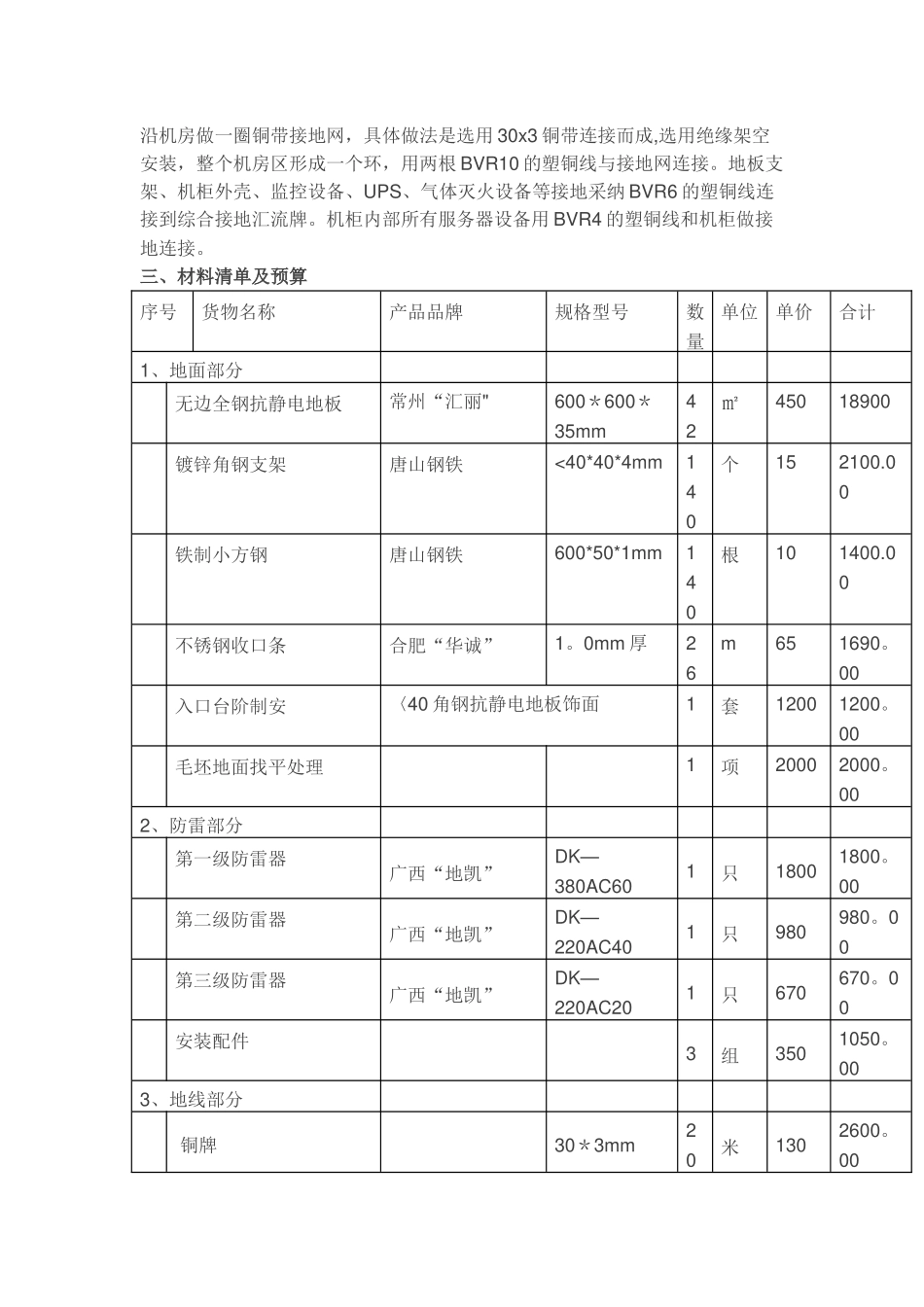 弱电机房装修材料清单及预算方案_第3页