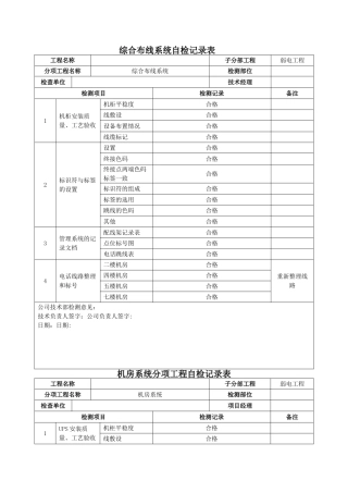 弱电系统自检记录检查表(样本)