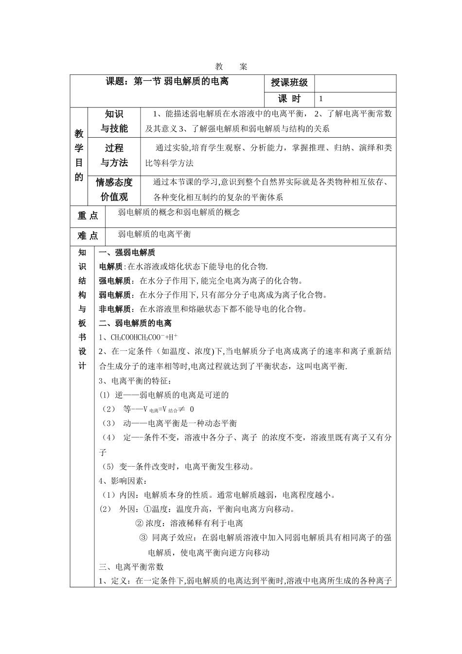 弱电解质电离教案_第1页