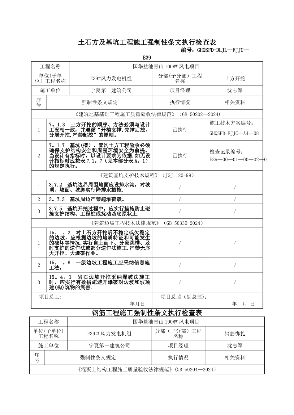 强制性条文执行检查表_第1页