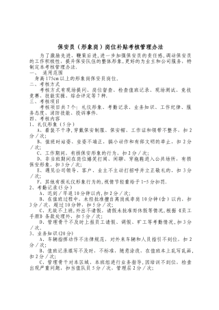 形象岗保安考核办法