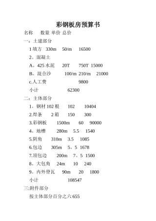 彩钢板房预算表