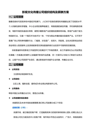 影视文化传播公司组织结构及薪酬方案