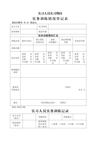 律师实习人员实务训练情况登记表