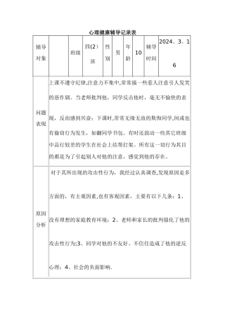 心理咨询记录表样表