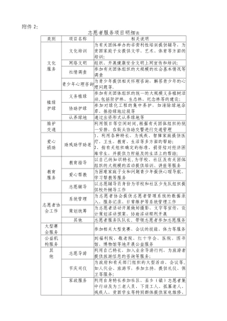 志愿者服务项目明细表
