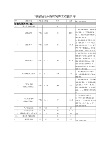快捷酒店装饰工程报价单