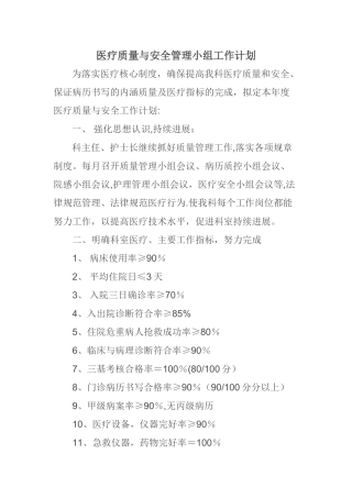 急诊科医疗质量和安全工作计划