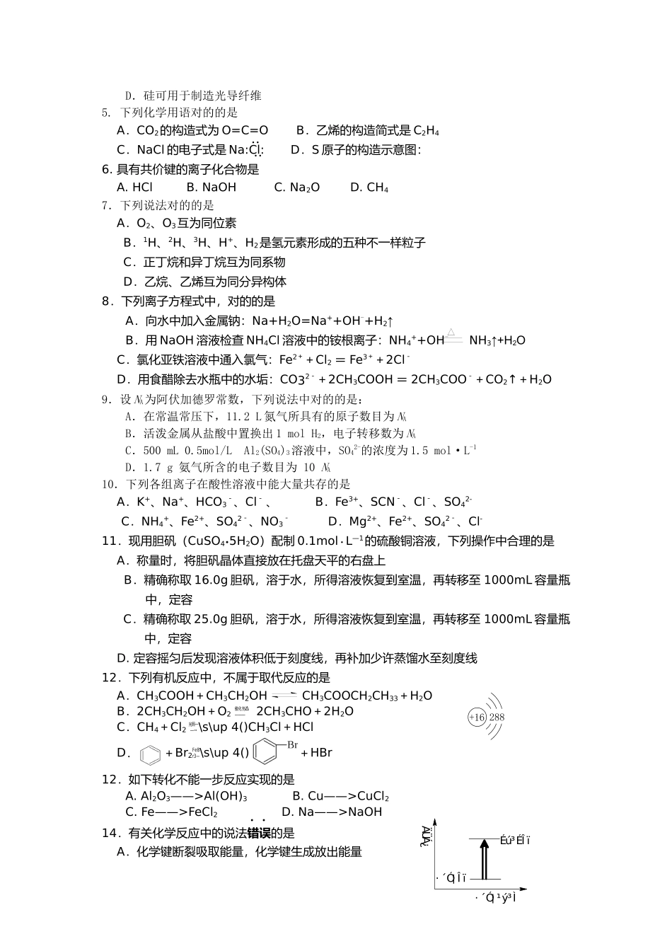 2025年高二化学学业水平模拟试卷_第2页