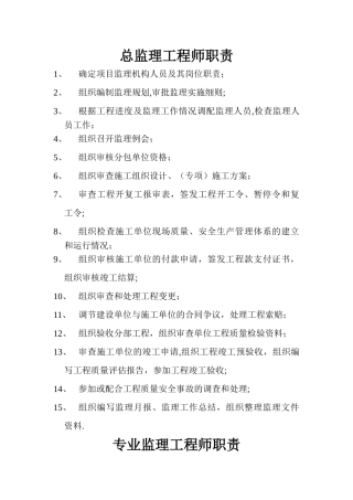 总监理工程师、专业、监理员岗位职责