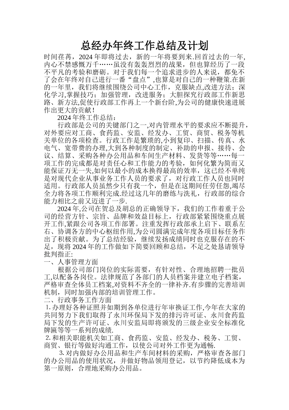 总经办年终工作总结及计划_第1页