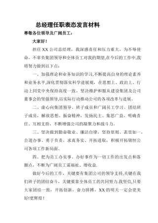 总经理任职表态发言