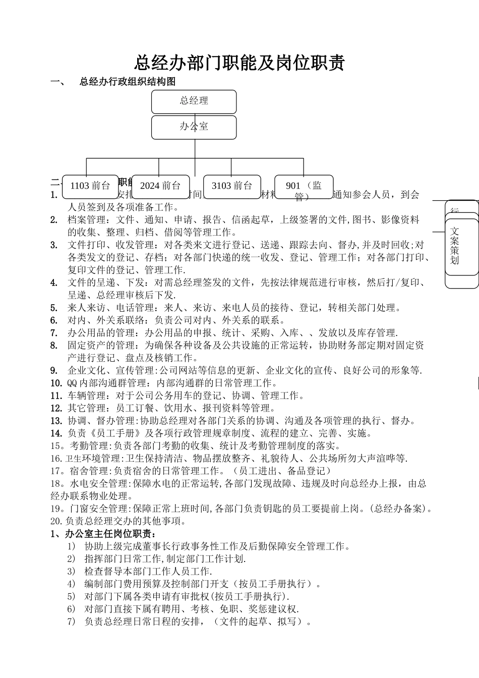 总经办部门职能及岗位职责_第1页