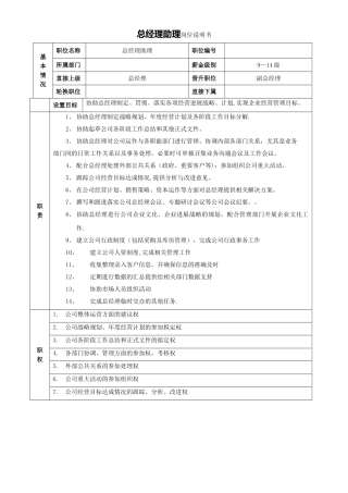 总经理助理岗位说明书