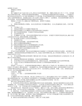 总经理助理转正工作总结