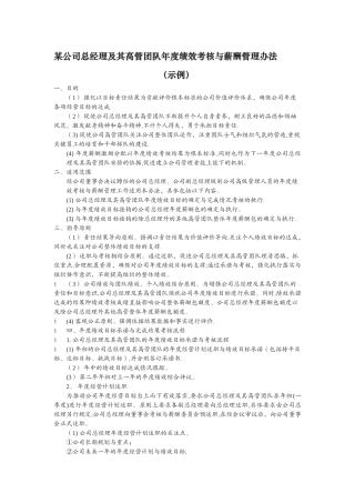 总经理及其高管团队年度绩效考核与薪酬管理办法