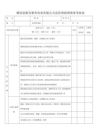 总经理助理绩效考核表