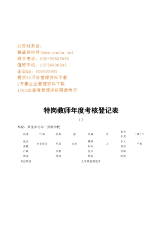 2025年特岗教师年度考核登记表汇编