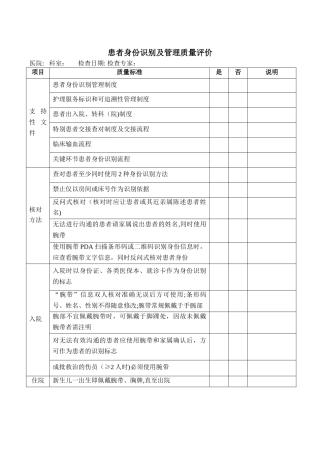 患者身份识别及管理质量评价标准