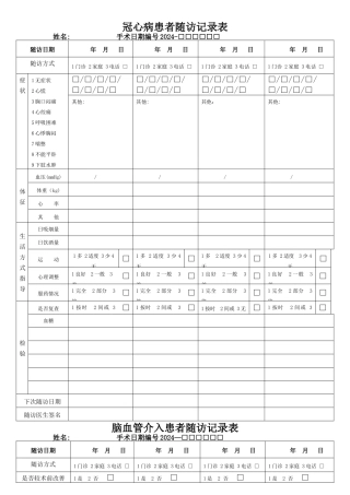 患者随访记录表05525