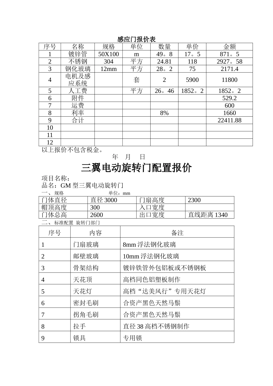 感应门报价表_第1页