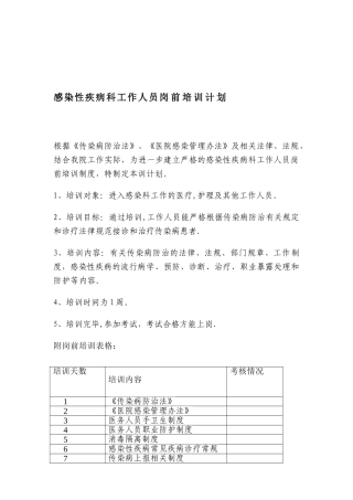 感染疾病科岗前培训计划