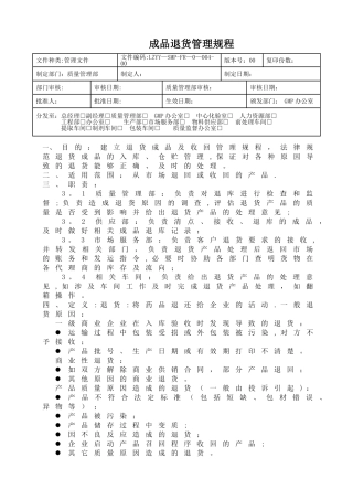 成品退货管理规程